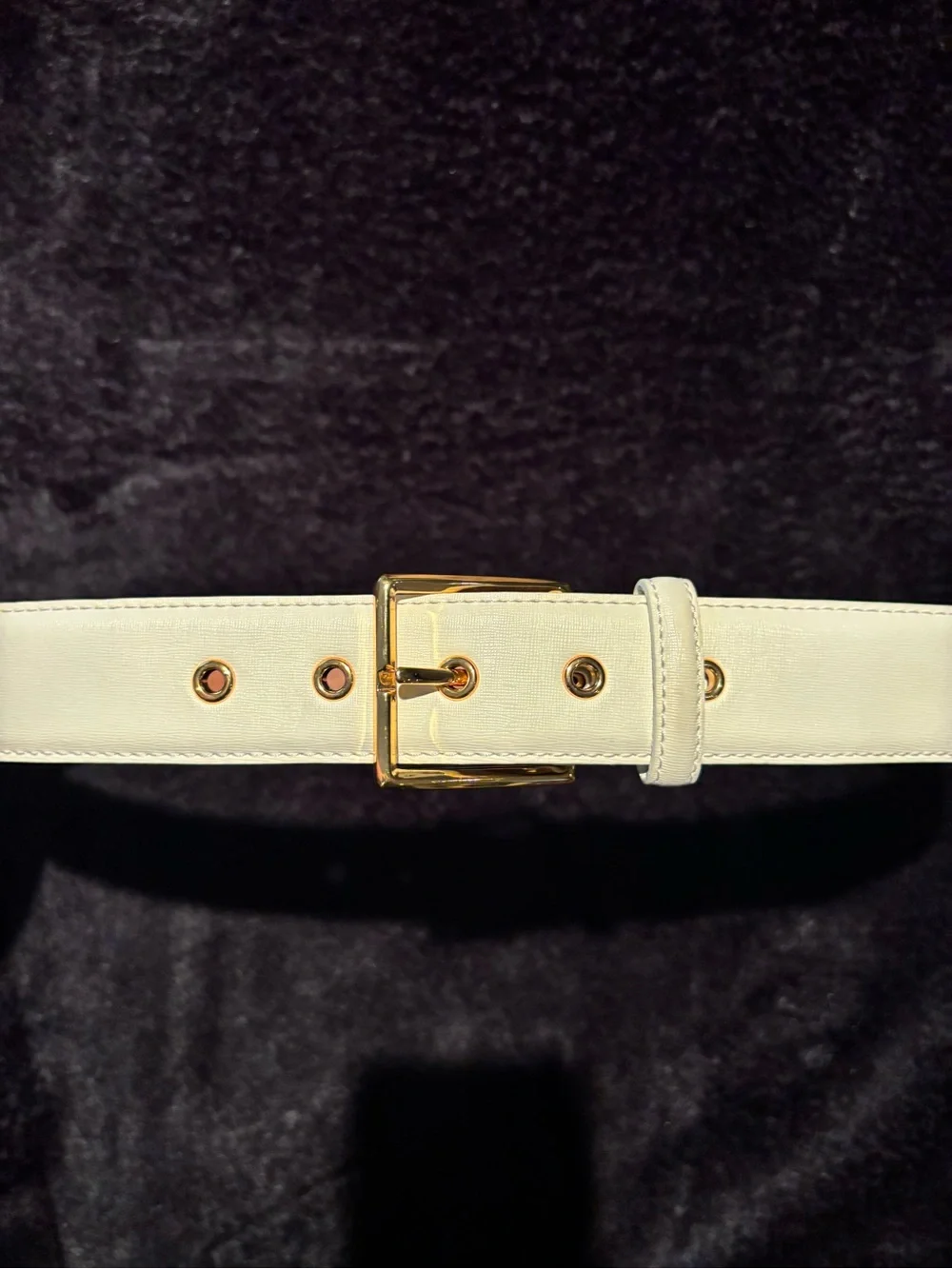 Chaps White Belt with Gold Buckle and Eyelets